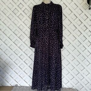 FRNCH Navy and White Polka Dot Midi Dress